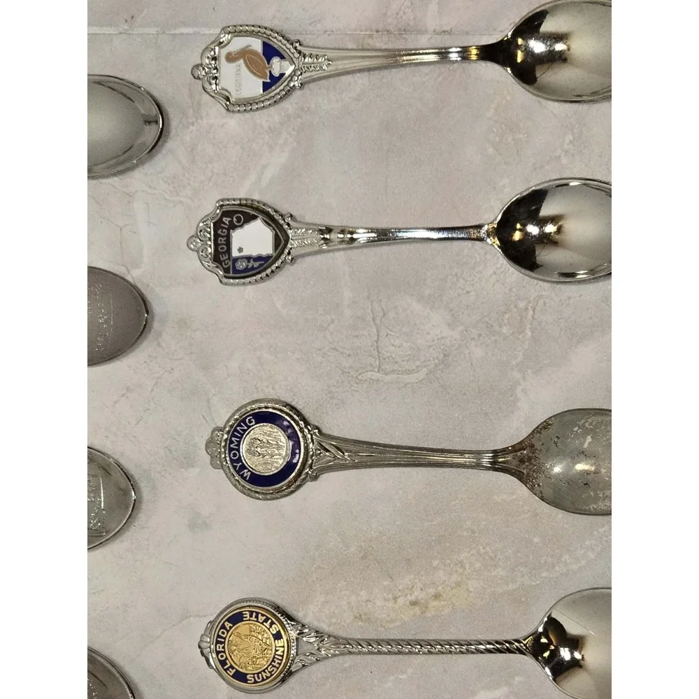 Vintage State‎ Souvenir Spoon Lot Silver Tone Enamel Travel Collectible Set
